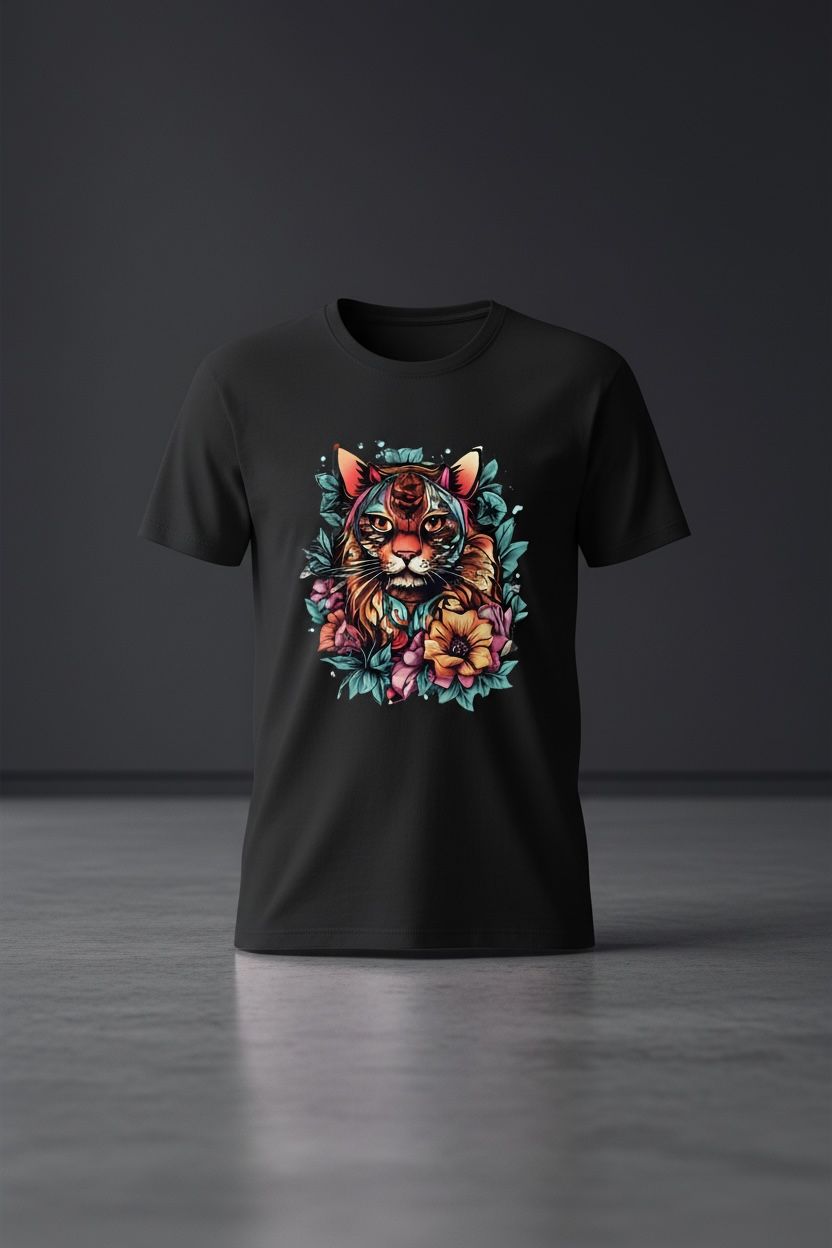 Artistic Cat Print T-Shirt