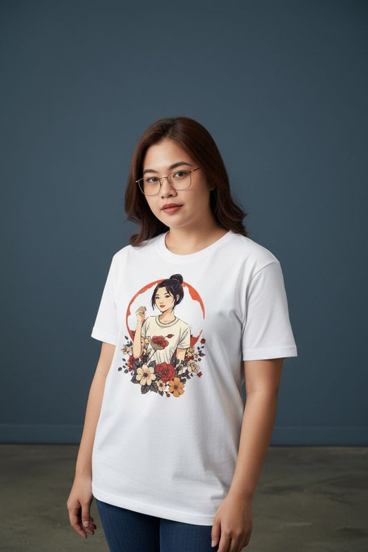 Floral Anime Girl Graphic Tee