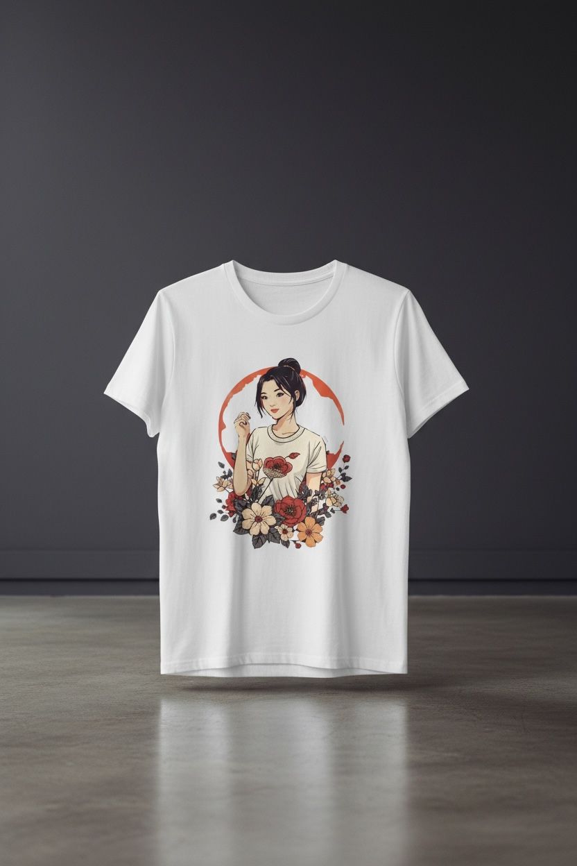 Floral Anime Girl Graphic Tee